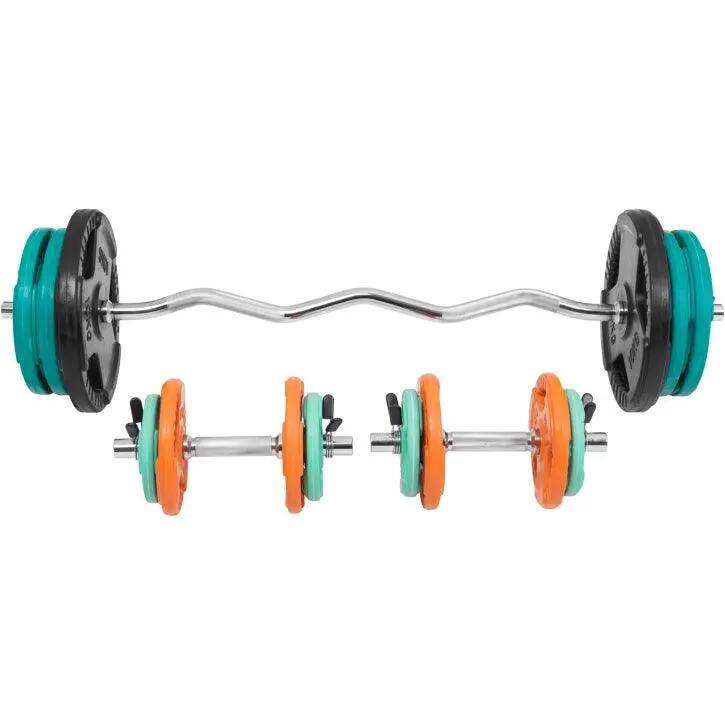 KIT 68KG AVEC POIDS EN CAOUTCHOUC GRIP ET BARRE CURL | DIAMETRE 30/31MM | MUSCUL 5/7