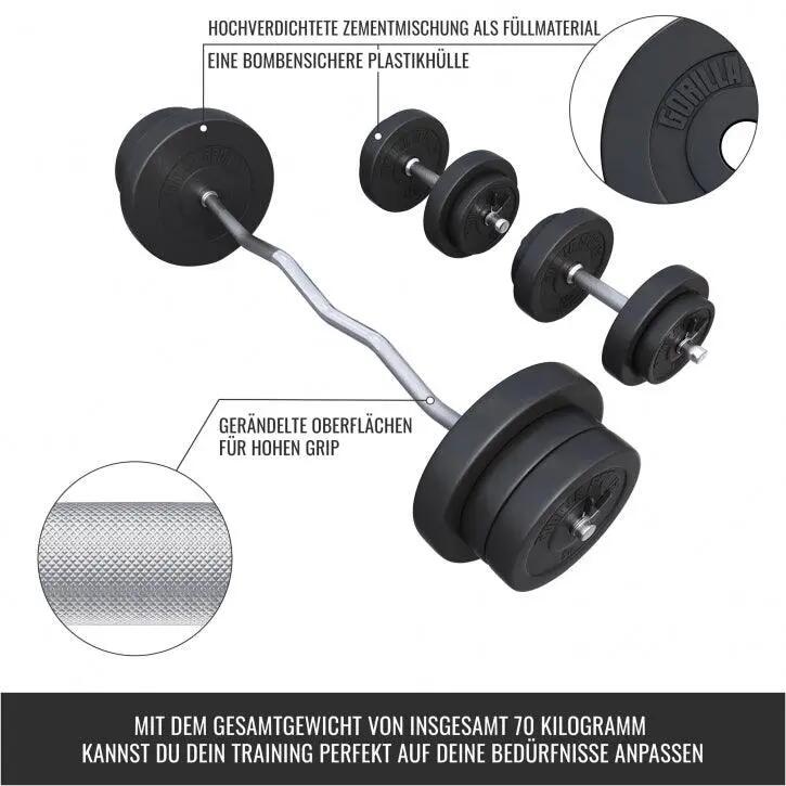EZ-Curlset 70 kg - Kunststof - Halters met gewichten -Veersluiting 30 mm 4/7