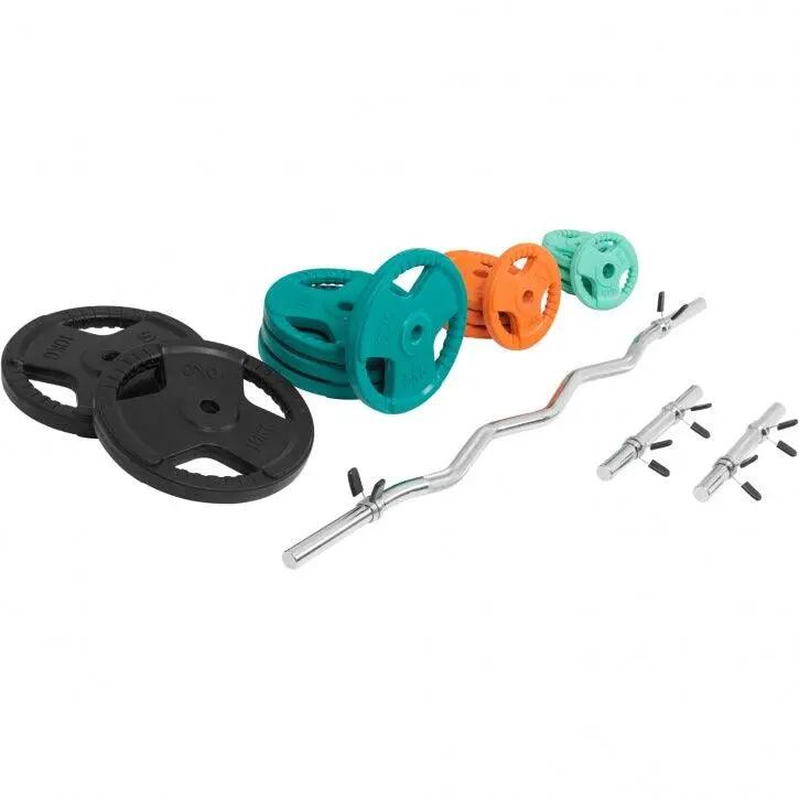 KIT 68KG AVEC POIDS EN CAOUTCHOUC GRIP ET BARRE CURL | DIAMETRE 30/31MM | MUSCUL 4/7