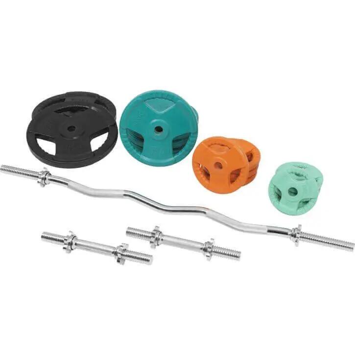 EZ-curlset 70 kg Gietijzer Rubber Coating  - Halter met gewichten - 30 mm 3/8