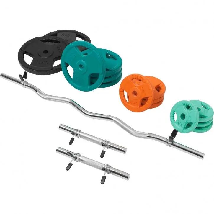 KIT 68KG AVEC POIDS EN CAOUTCHOUC GRIP ET BARRE CURL | DIAMETRE 30/31MM | MUSCUL 3/7