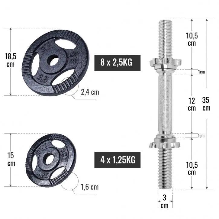 Dumbellset - Halterset - Gripper Gietijzer zwart - 30 kg 6/12