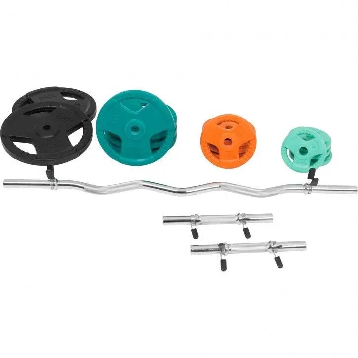 KIT 68KG AVEC POIDS EN CAOUTCHOUC GRIP ET BARRE CURL | DIAMETRE 30/31MM | MUSCUL 2/7