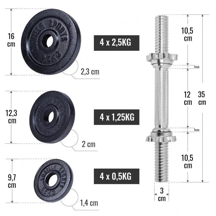 Set gantere fonta 22 kg reglabil 2 in 1 6/15