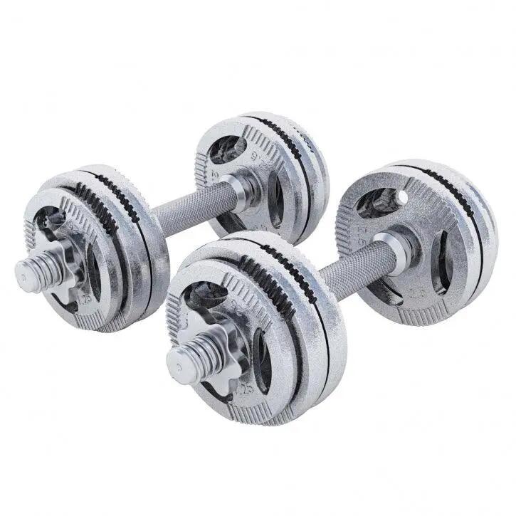 Haltères Gorilla Sports gris fonte, barres moletées 10/15