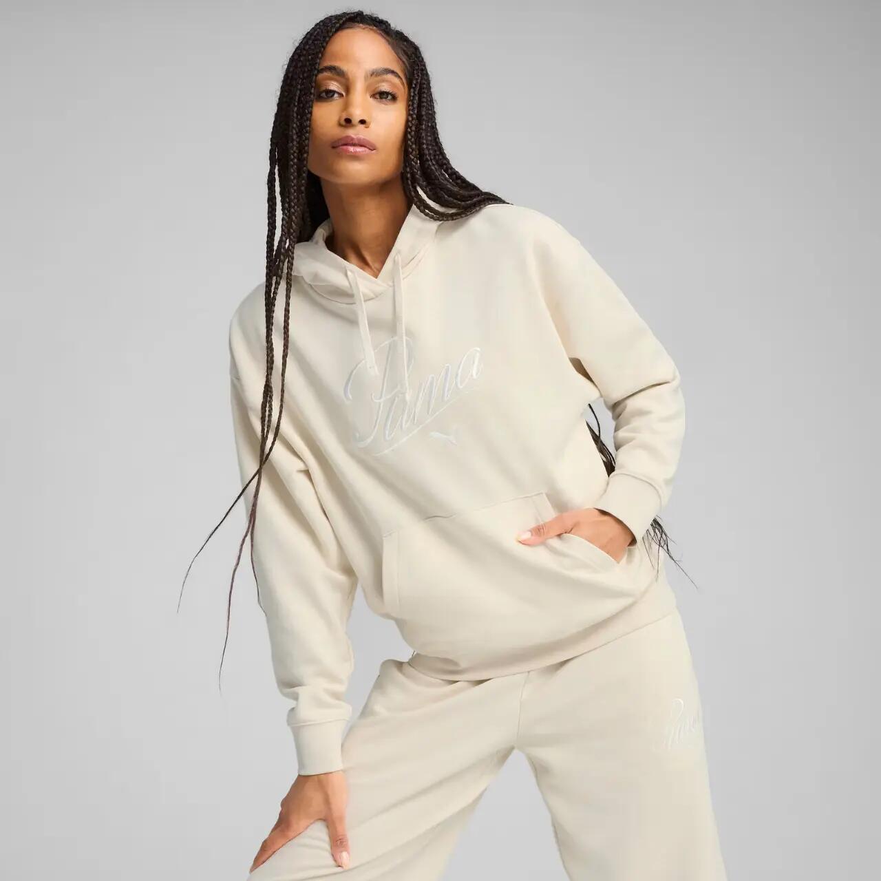 Puma Ess Script Comfort Hoodie femme crème 3/6
