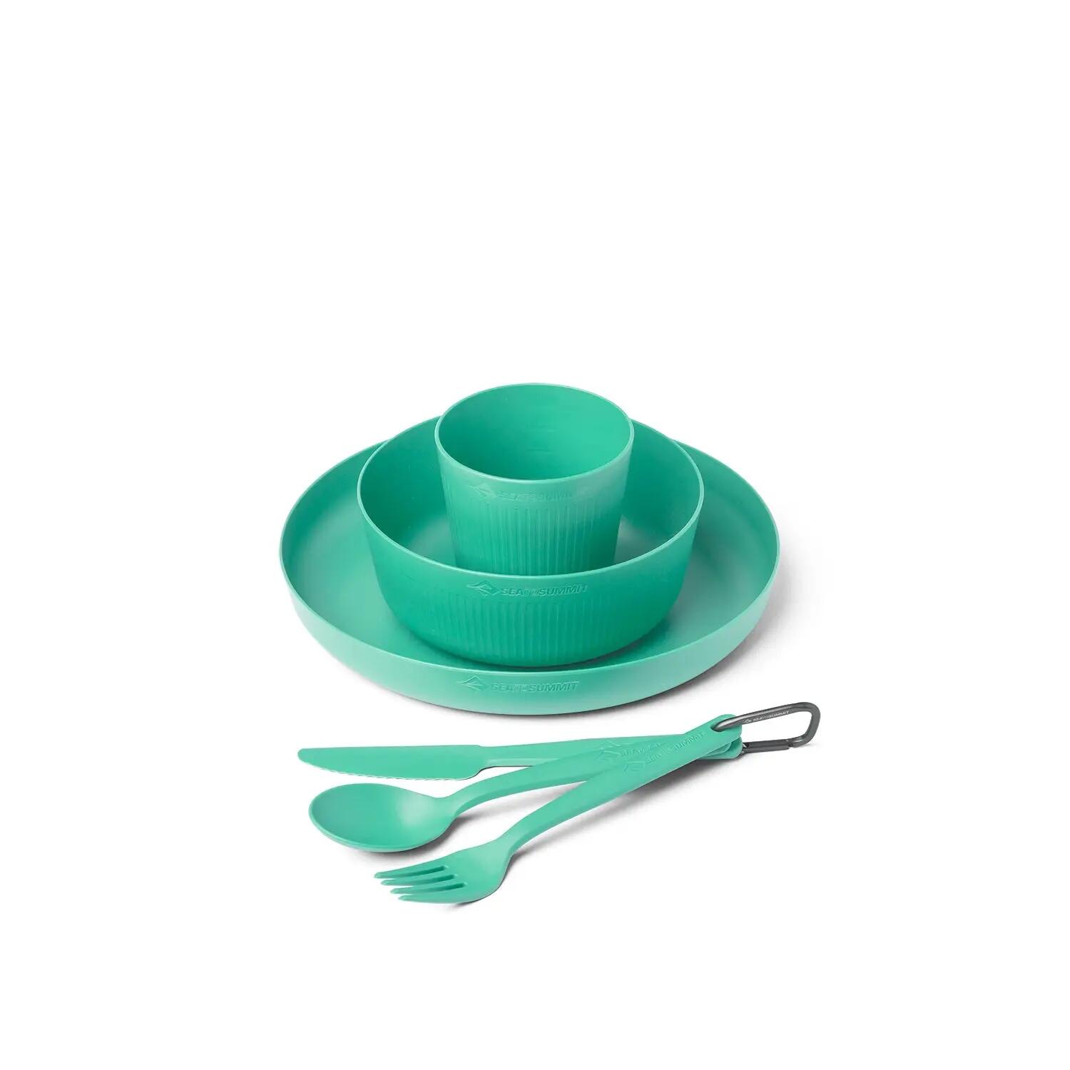 CAMP DINNER WARE SET W/SACK-6PC GREEN -  1