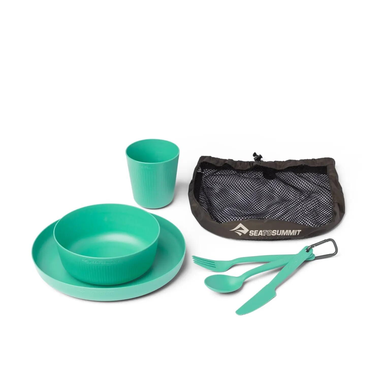 CAMP DINNER WARE SET W/SACK-6PC GREEN -  2