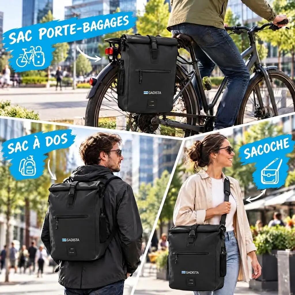 Borsa bici portapacchi 25L zaino 3in1 impermeabile - tracolla, scomparto per PC 2/3