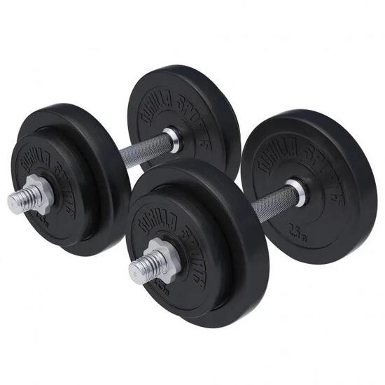 Haltères GORILLA SPORTS 20 kg kit plastique noir argent 35 cm