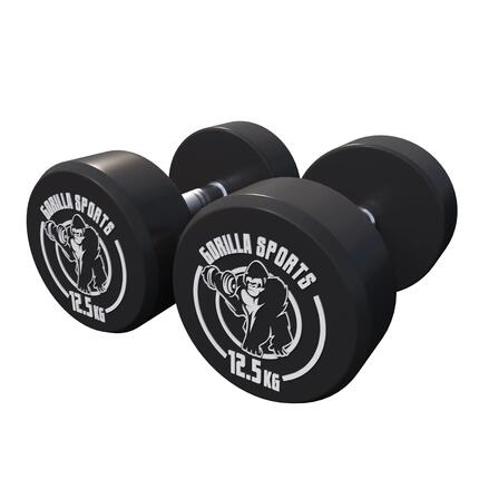 Haltère rond Gorilla Sports en fonte 2,5–40 kg, revêtement caoutchouc