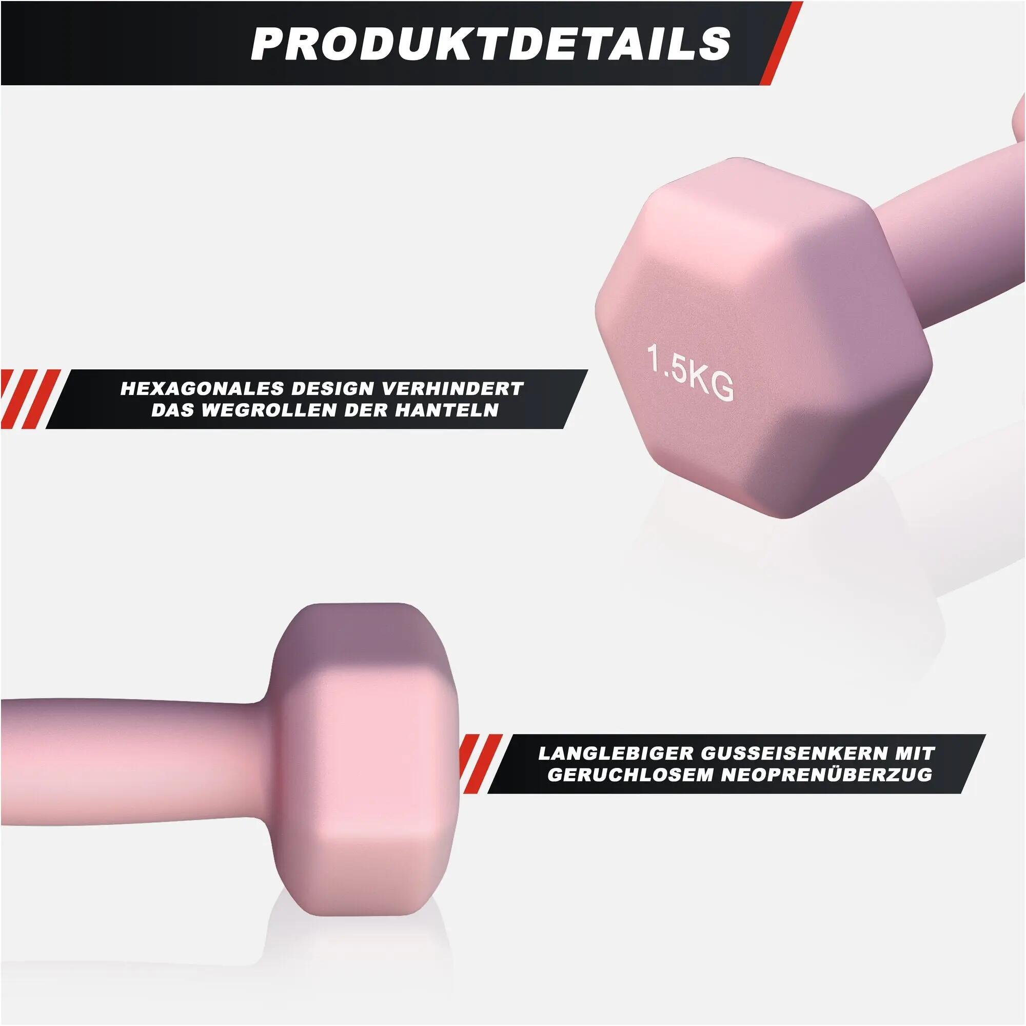2x1,5 kg hantle gimnastyczne neoprenowe różowy 2/10