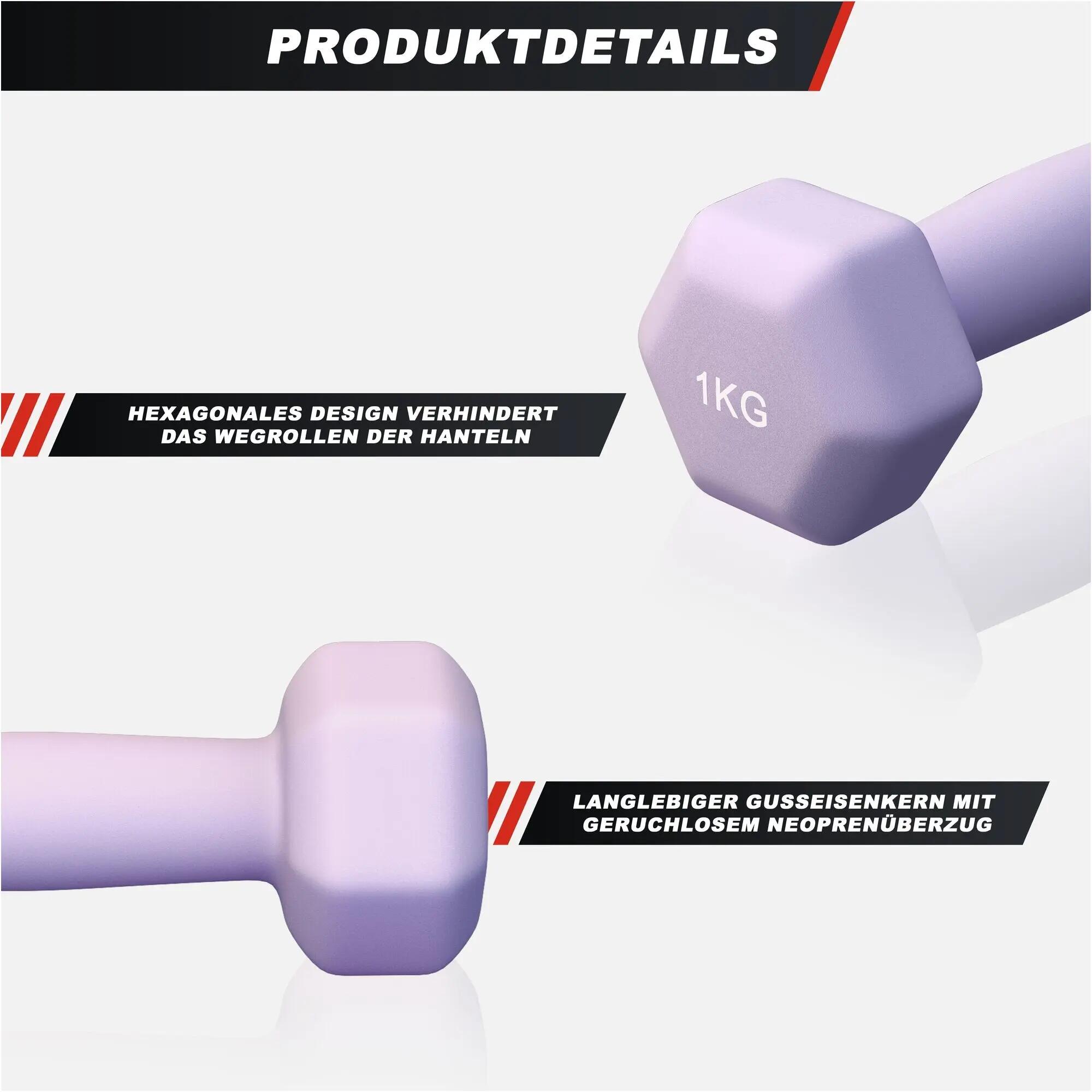Set de gantere din neopren, 2 x 1 Kg, violet, Gorilla Sports 2/10
