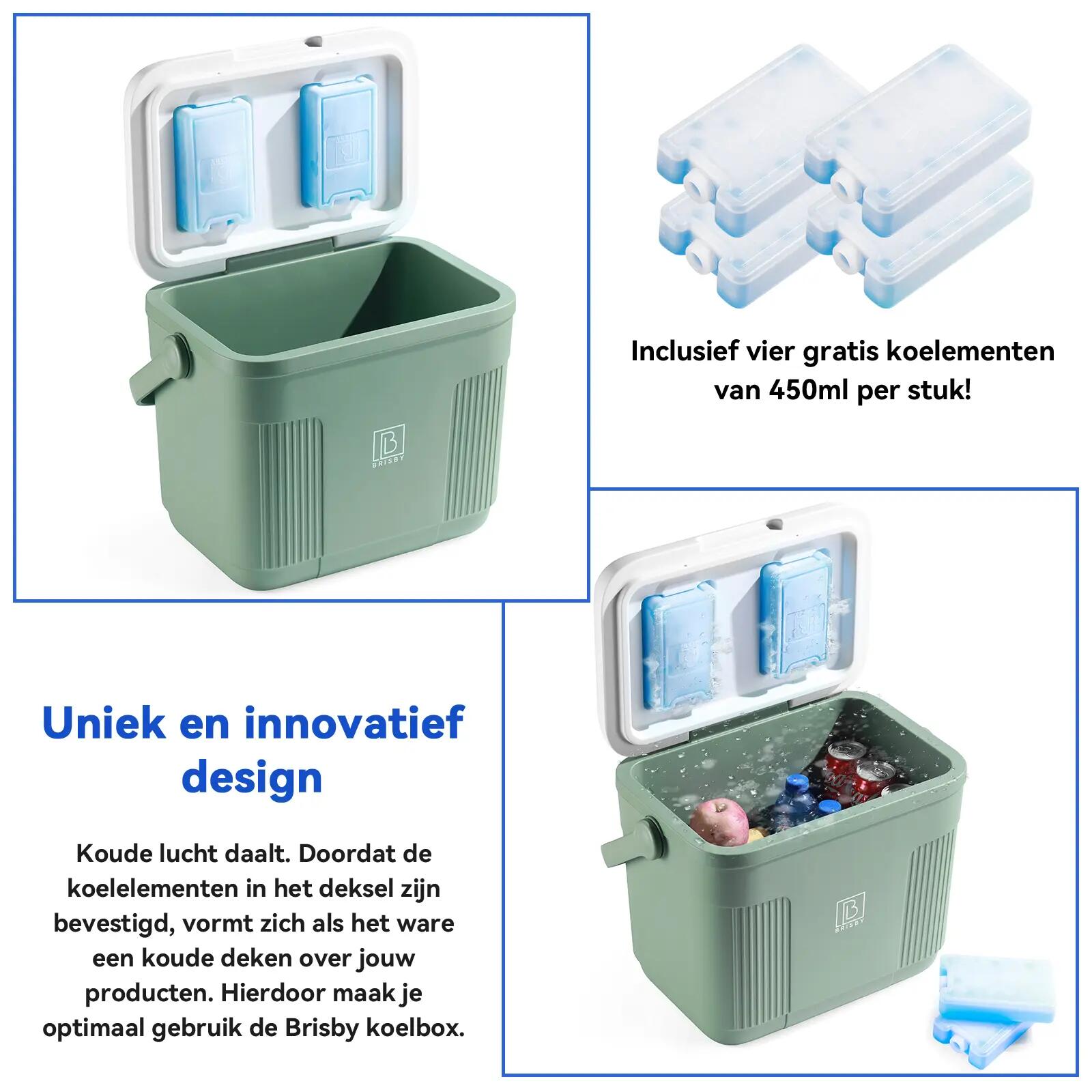 Koelbox Kamperen Vershoudset 22L Incl. 4 Koelelementen 3 Vershoudbakjes Groen 3/7