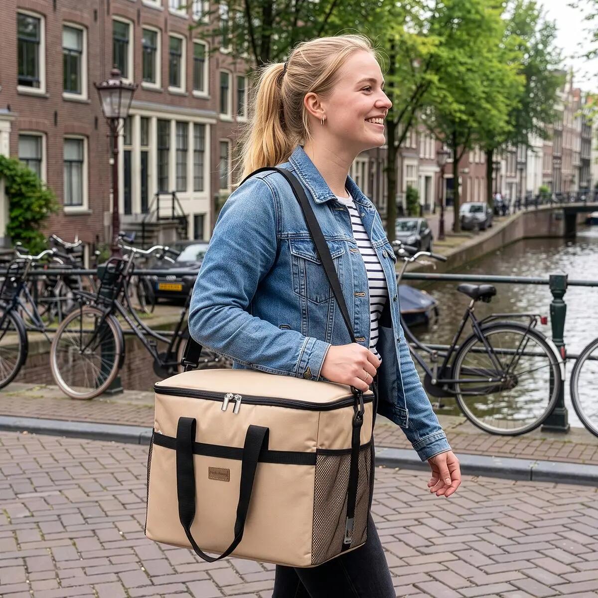 Koelbox Kamperen Fold 40L Opvouwbaar Incl. 6 Koelelementen Beige 5/7