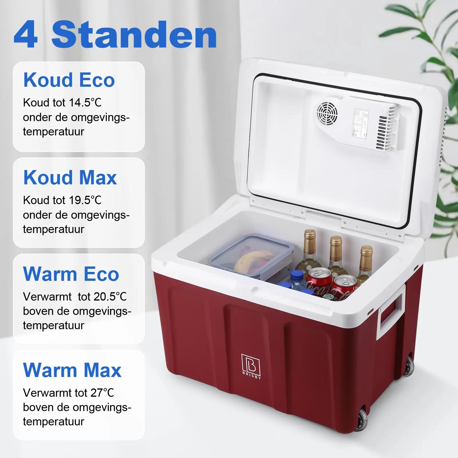 Koelbox Kamperen Elektrisch 40L 12V En 230V Koelen En Verwarmen Met Wielen Rood 7/7