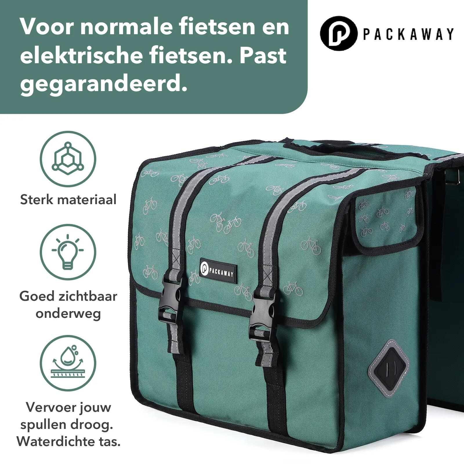 Fietstas Toerfietsen Dubbel 36L Waterdicht Reflecterend Afneembaar Groen 7/7