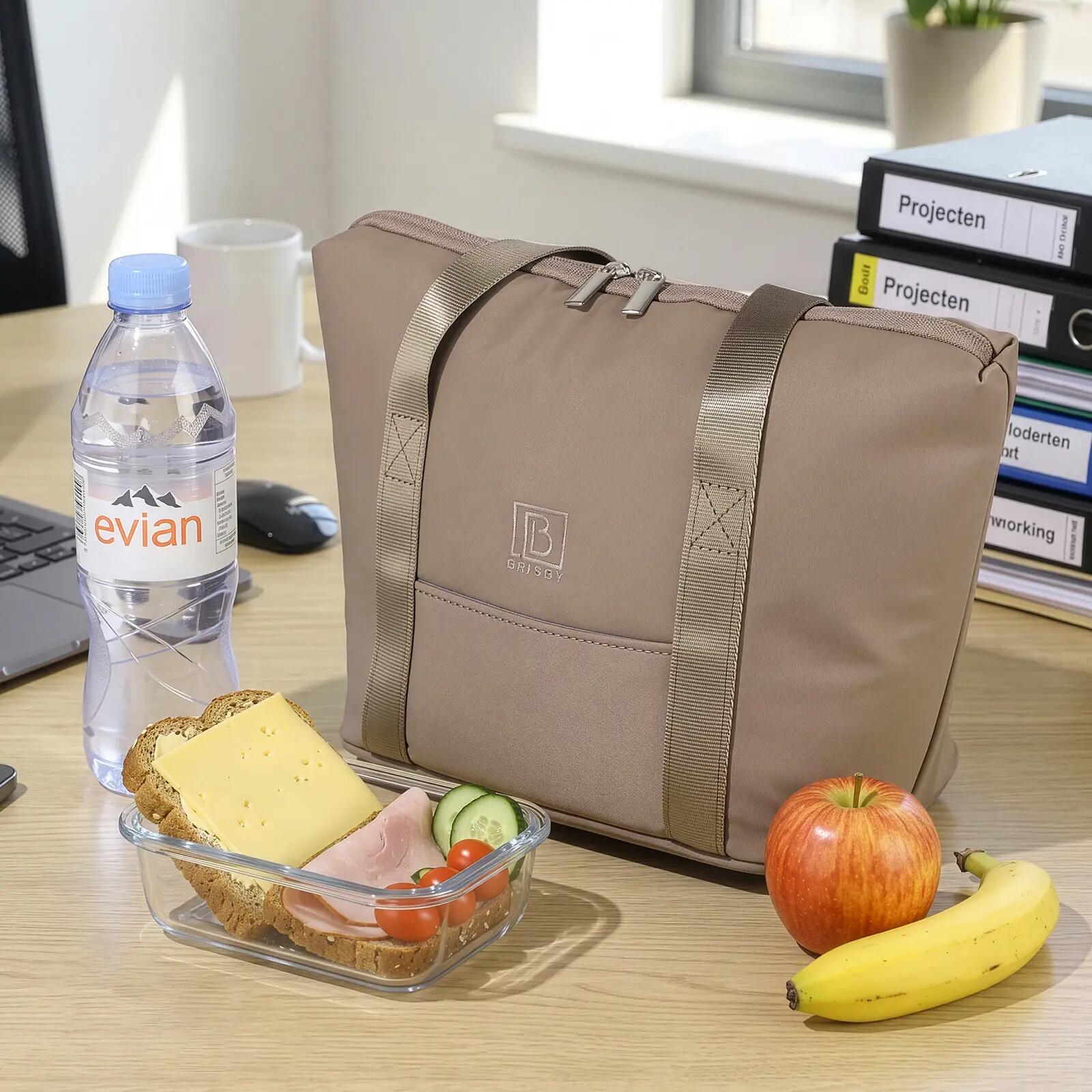 Lunchbox Outdoor Koeltas 6L Geïsoleerd Incl. 2 Koelelementen Voorvak Taupe beige 5/7