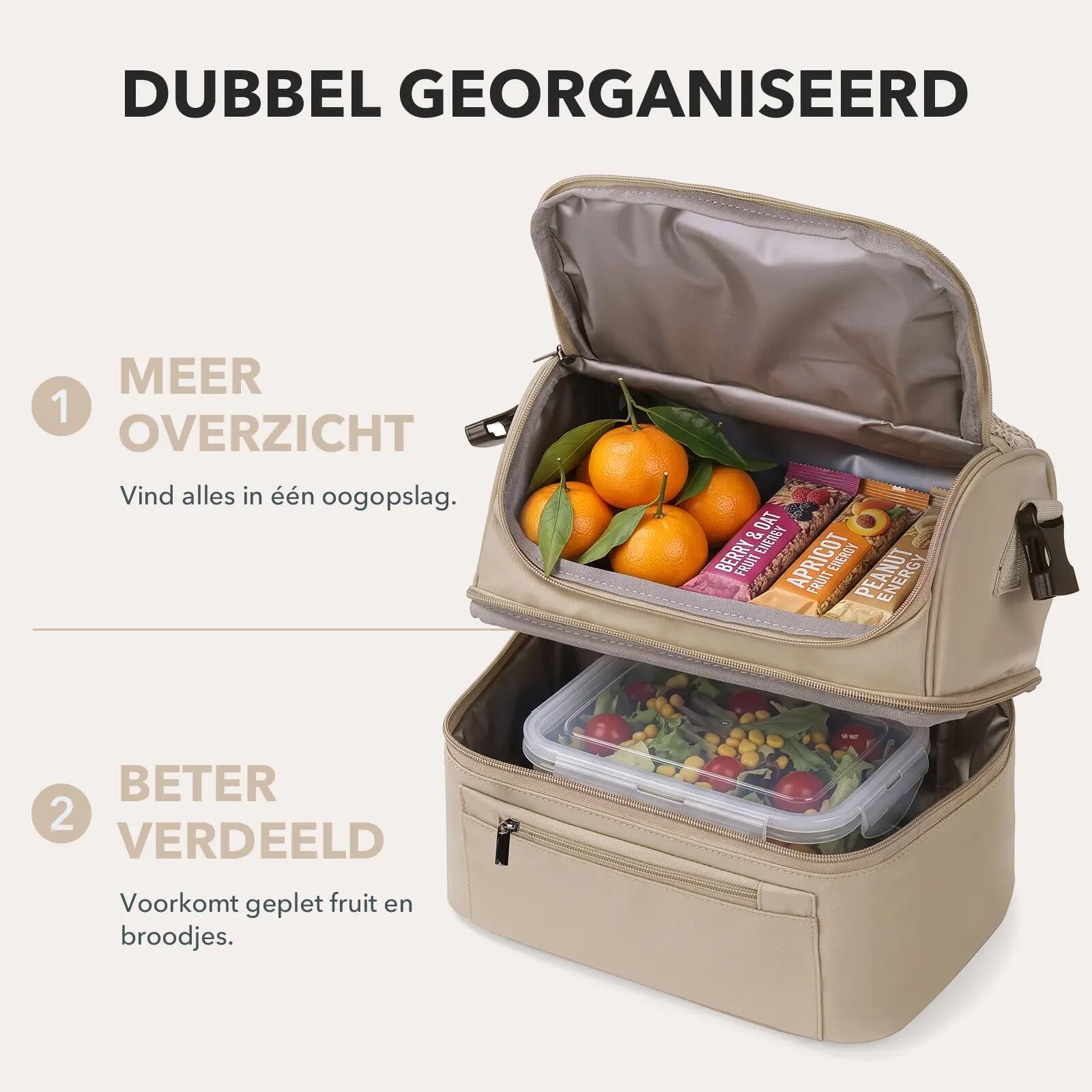 Lunchbox Outdoor Koeltas 11L 2 Geïsoleerde Vakken Koel En Warm Beige 7/7
