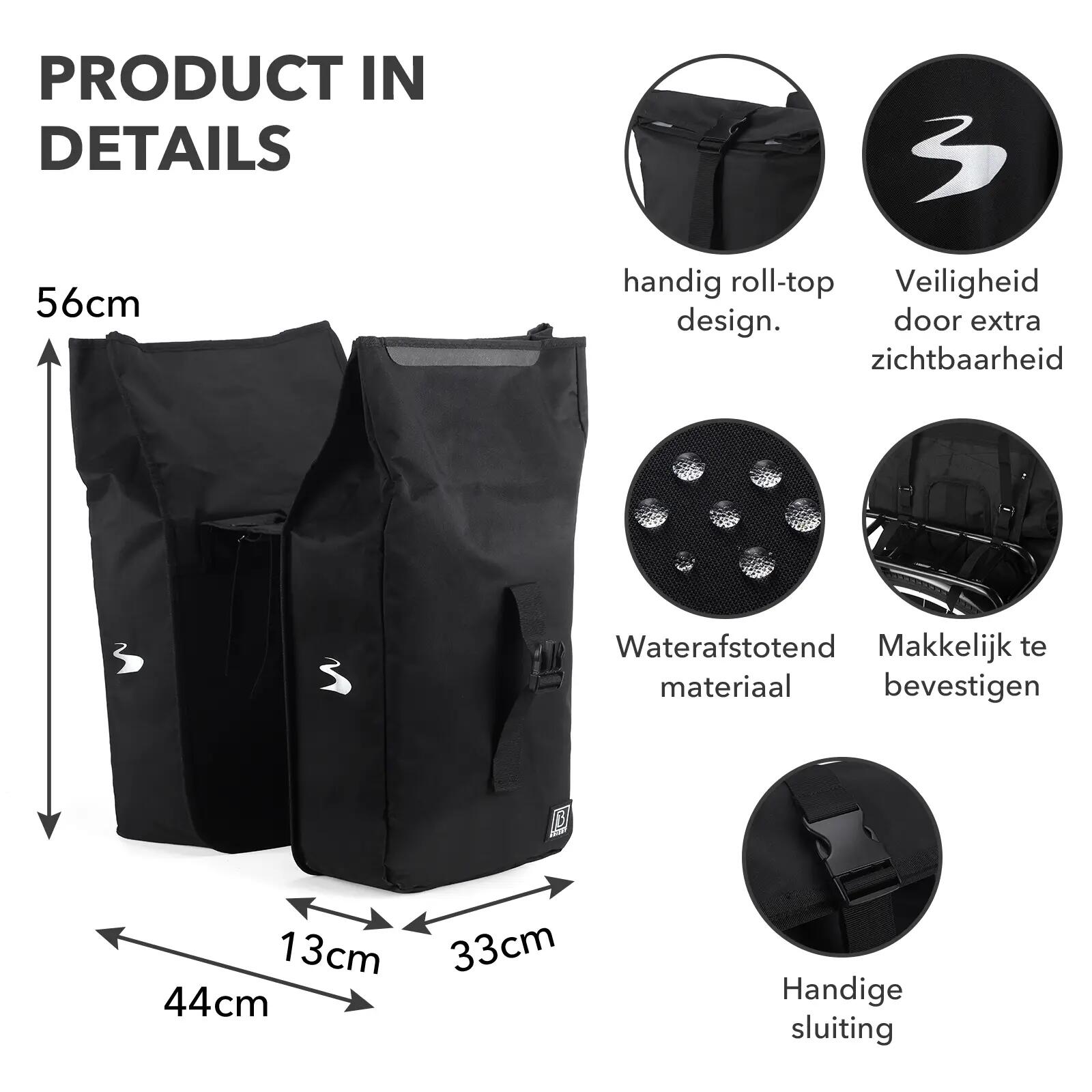 Fietstas Toerfietsen Rolltop 39L Dubbel Waterdicht Reflecterend Zwart 6/7