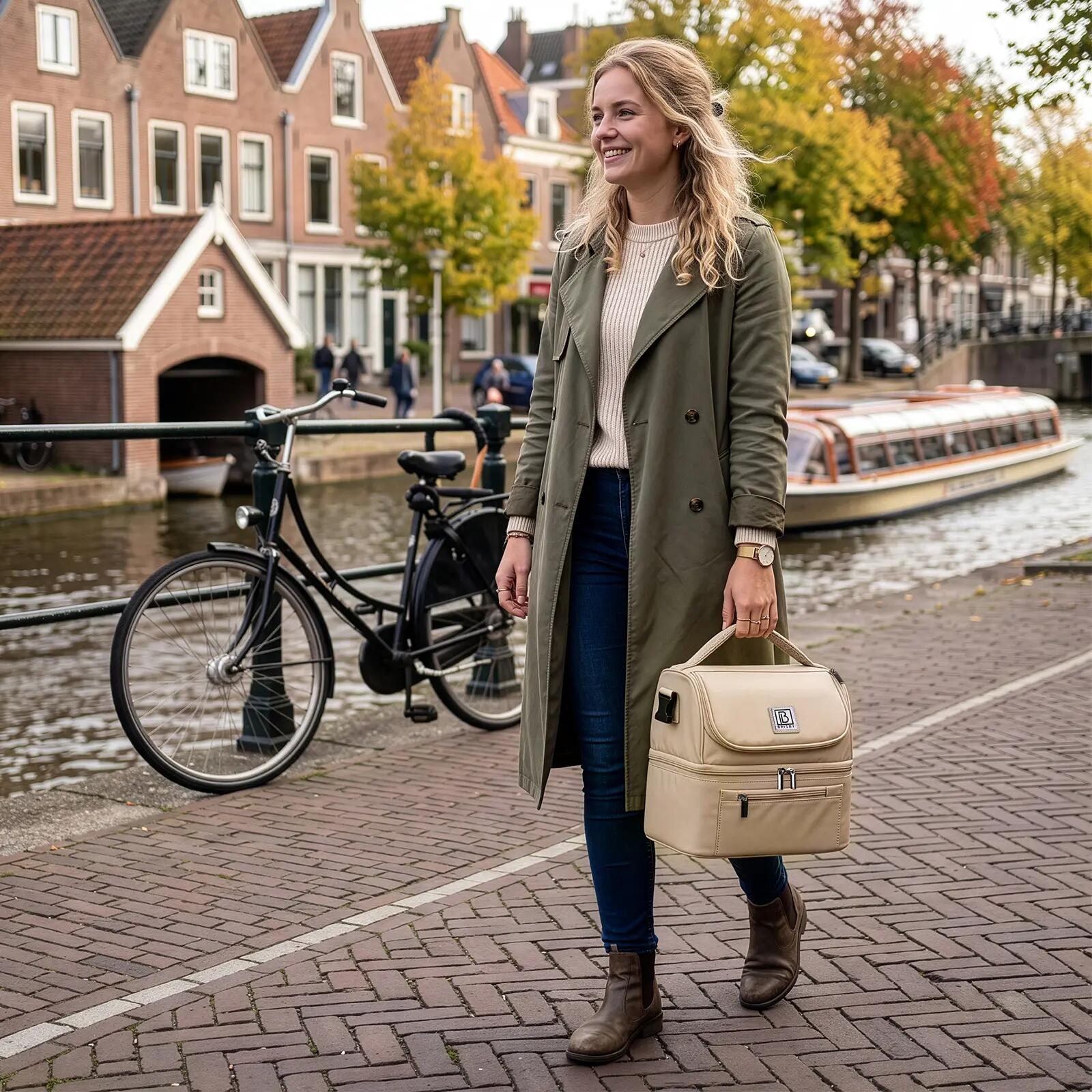 Lunchbox Outdoor Koeltas 11L 2 Geïsoleerde Vakken Koel En Warm Beige 6/7