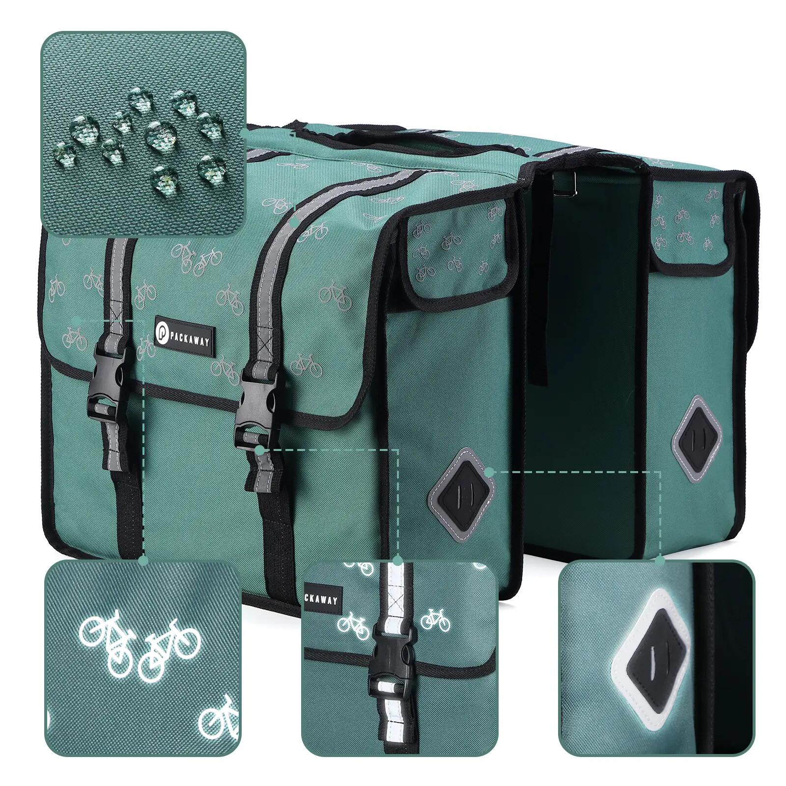 Fietstas Toerfietsen Dubbel 36L Waterdicht Reflecterend Afneembaar Groen 2/7
