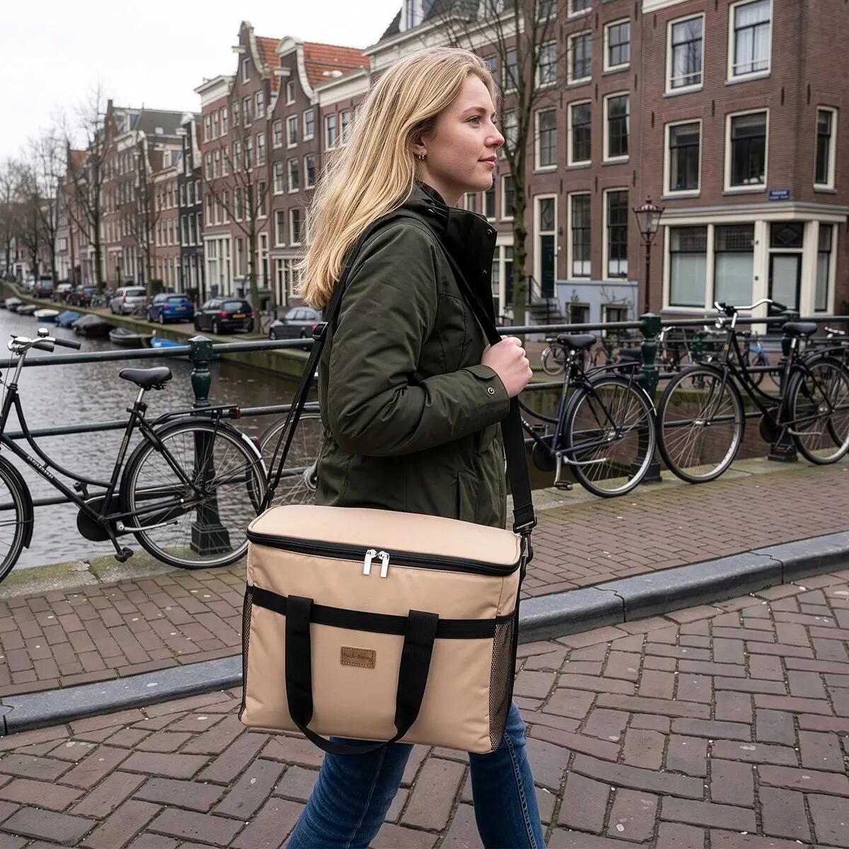 Koelbox Kamperen Fold 30L Opvouwbaar Incl. 4 Koelelementen Beige 6/7