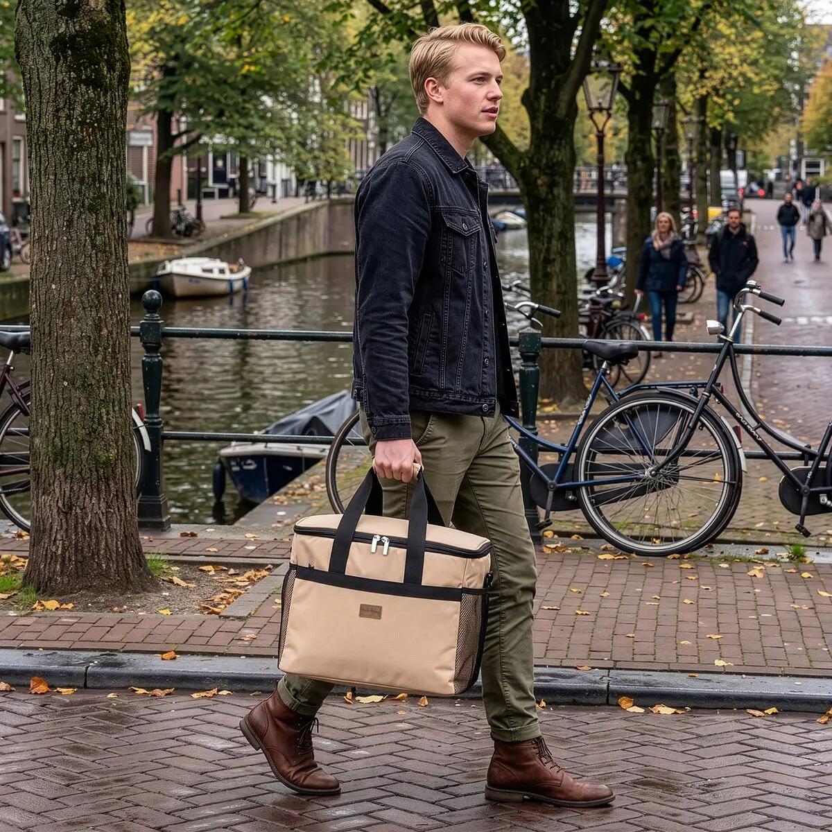 Koelbox Kamperen Fold 30L Opvouwbaar Incl. 4 Koelelementen Beige 5/7