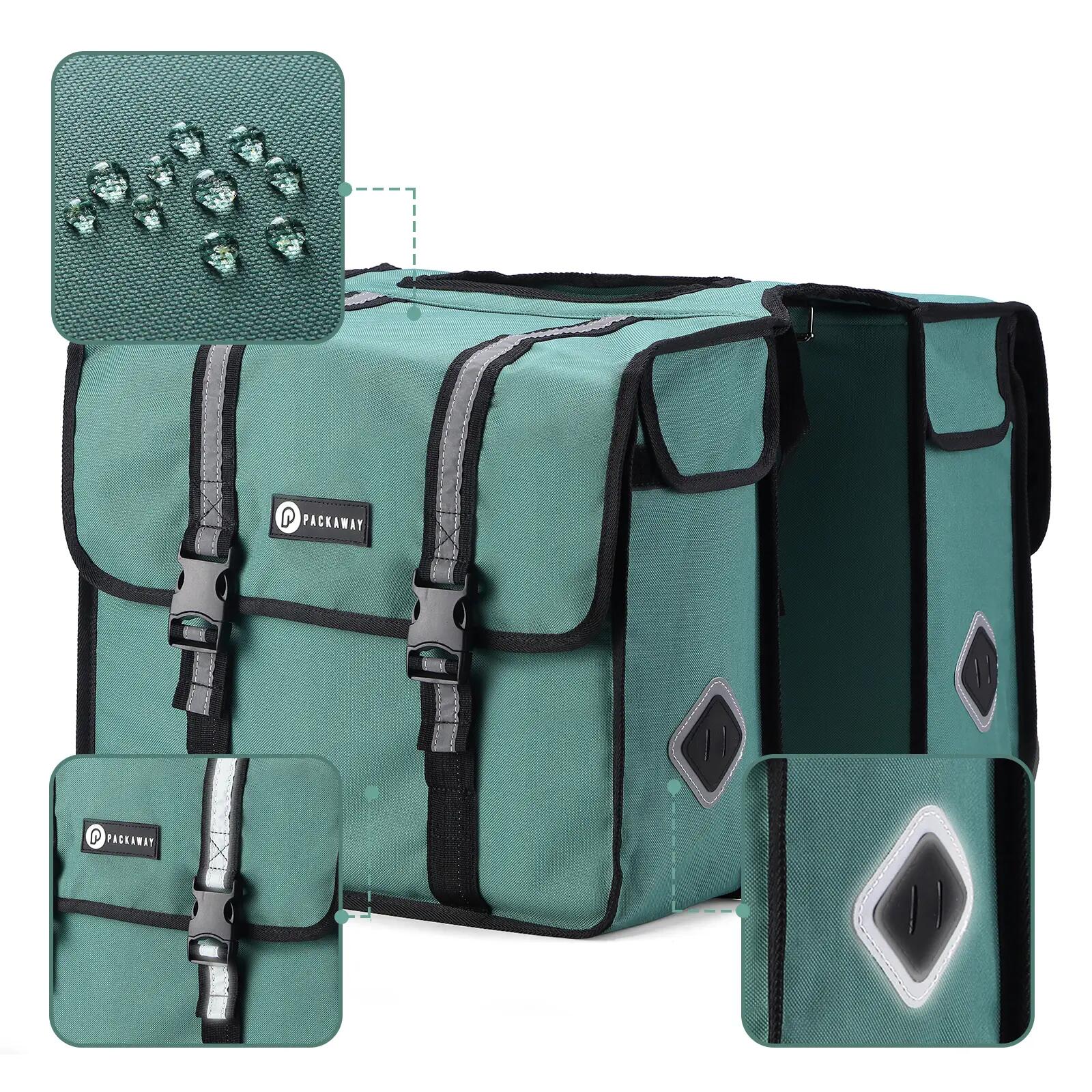 Fietstas Toerfietsen Dubbel 36L Waterdicht Reflecterend Afneembaar Groen 2/7
