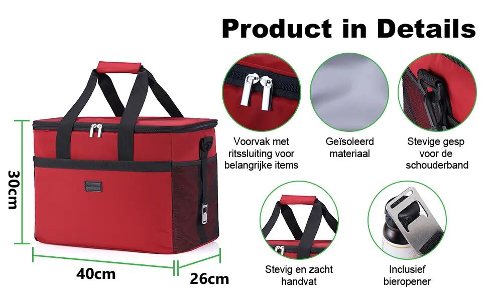Koelbox Kamperen Fold 30L Opvouwbaar Incl. 4 Koelelementen Rood 6/7