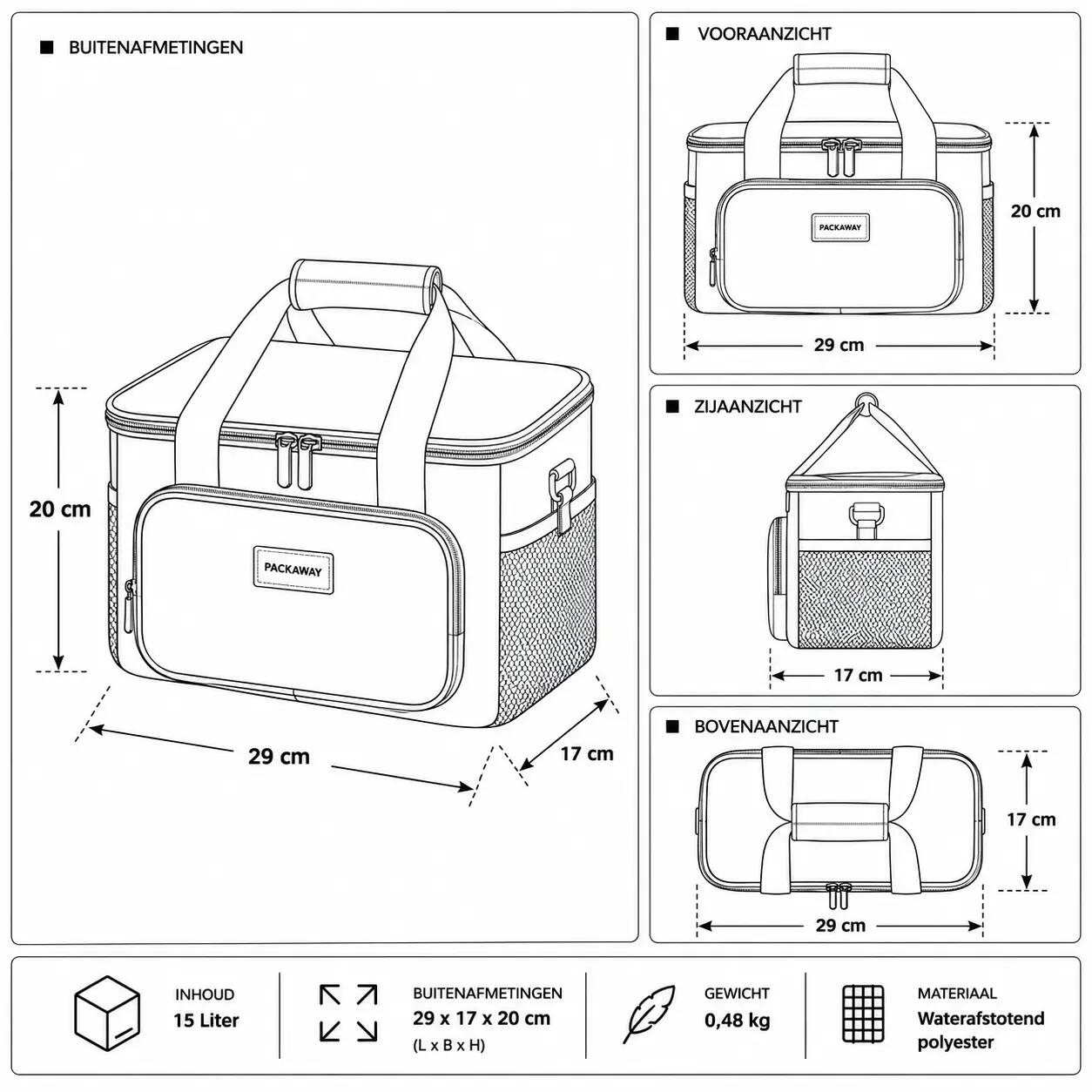 Koelbox Kamperen Fold 15L Opvouwbaar Incl. 2 Koelelementen Grijs 5/6