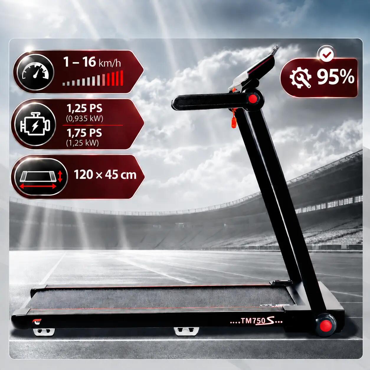 Loopband opvouwbaar - voorgemonteerd - ruimtebesparend - 16 km/u - TM 750S 2/7