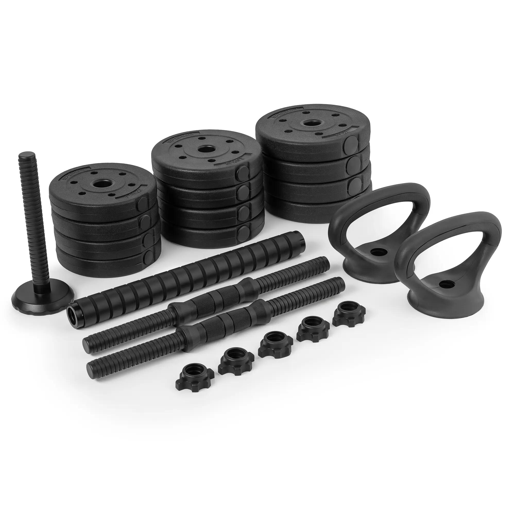 Zestaw 4w1 sztanga hantle kettlebell podpórki do pompek Spokey Pondus Set 20 kg 3/14