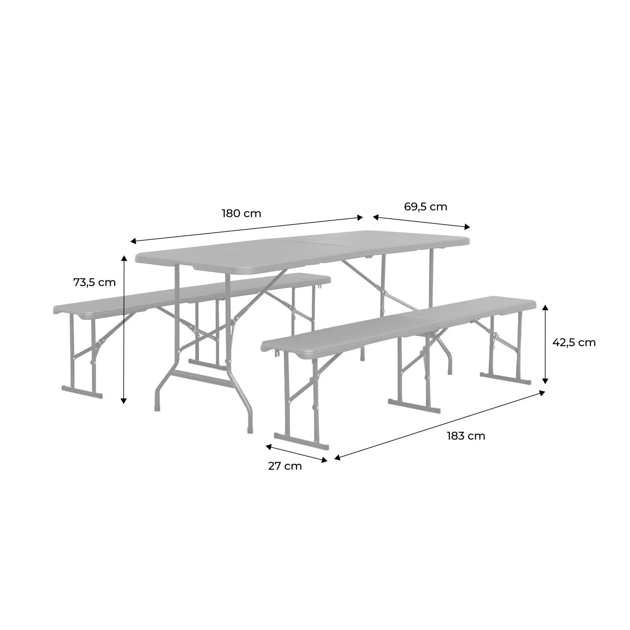 Set van tafel en banken 180cm opklapbaar met draaggreep donkergrijs kunststof 7/7