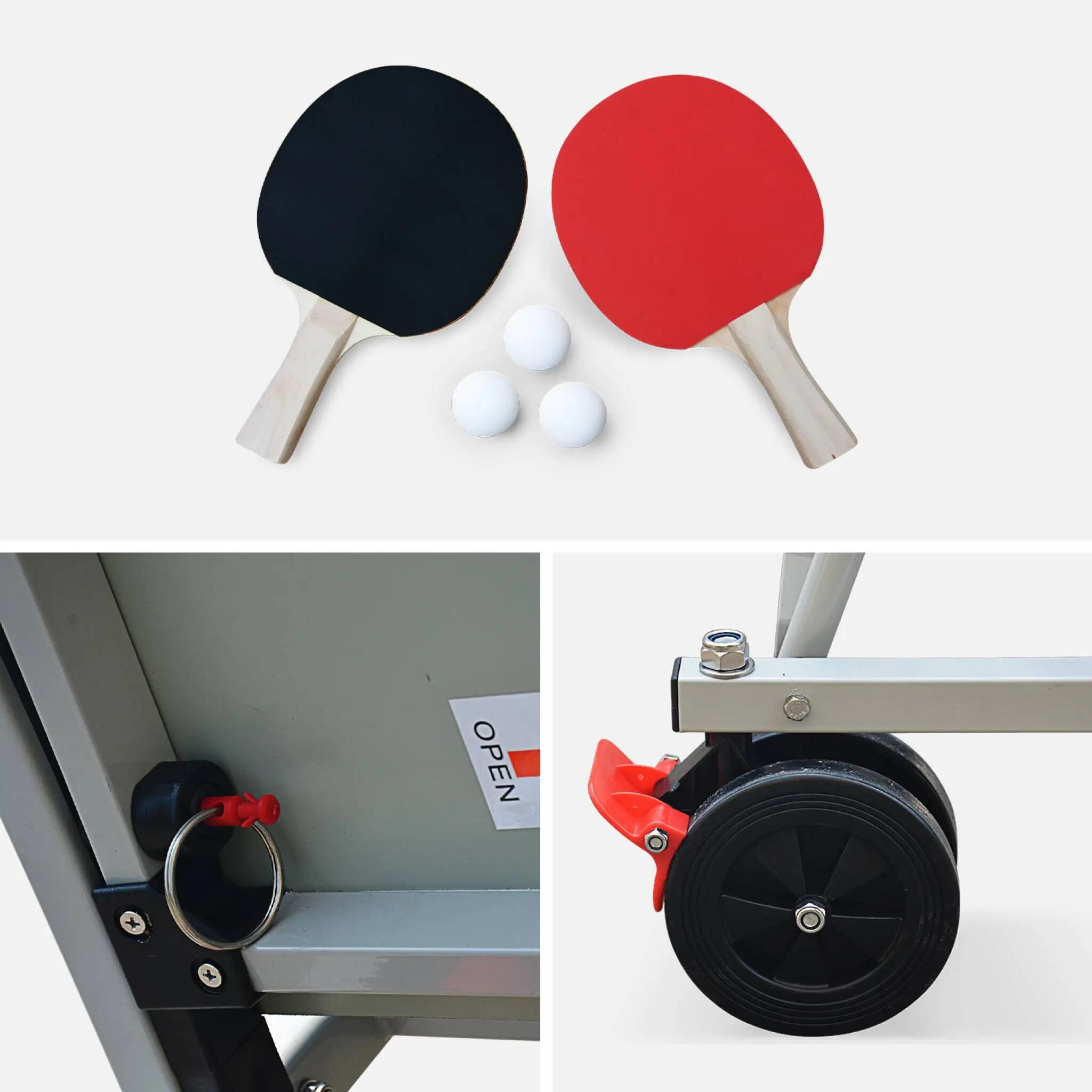 Mesa de ping pong exterior plegable con 2 raquetas y 3 pelotas, 274cm, Azul 6/6