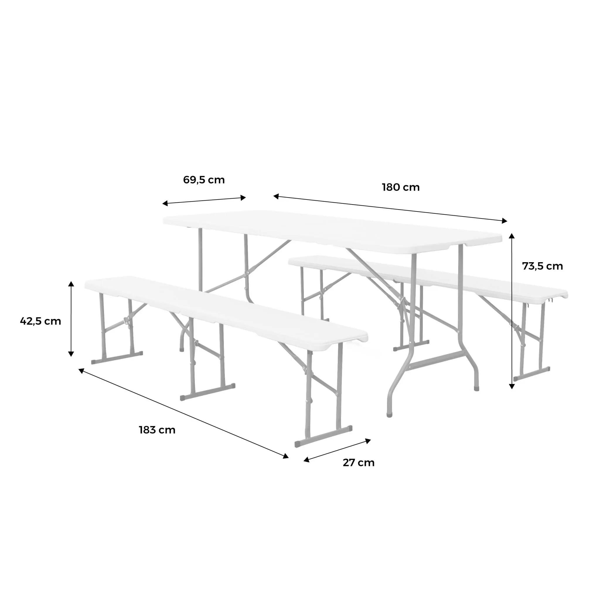 Mesa de recepção dobrável aço 2 bancos, set de 2, Branco 10/10
