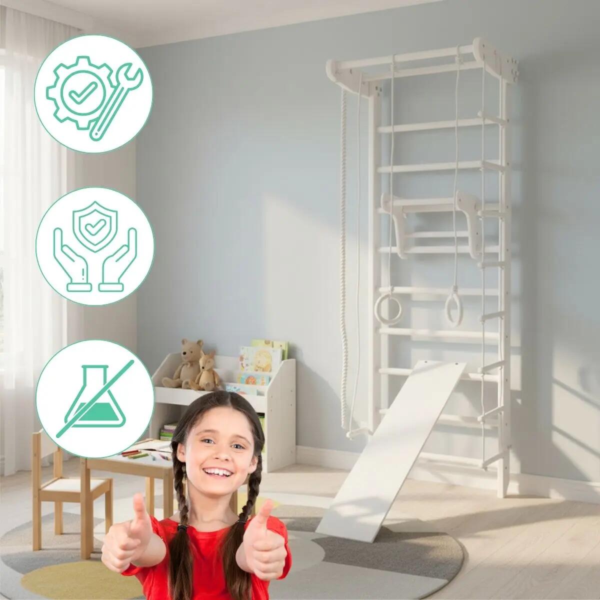Espalier de gymnastique en bois pour enfants avec toboggan Numi Plus 4/7