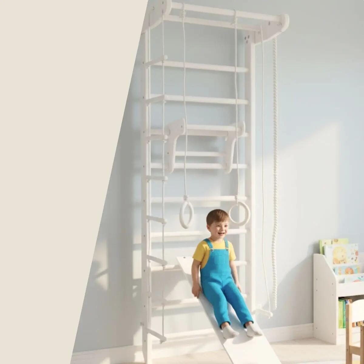 Espalier de gymnastique en bois pour enfants avec toboggan Numi Plus 2/7