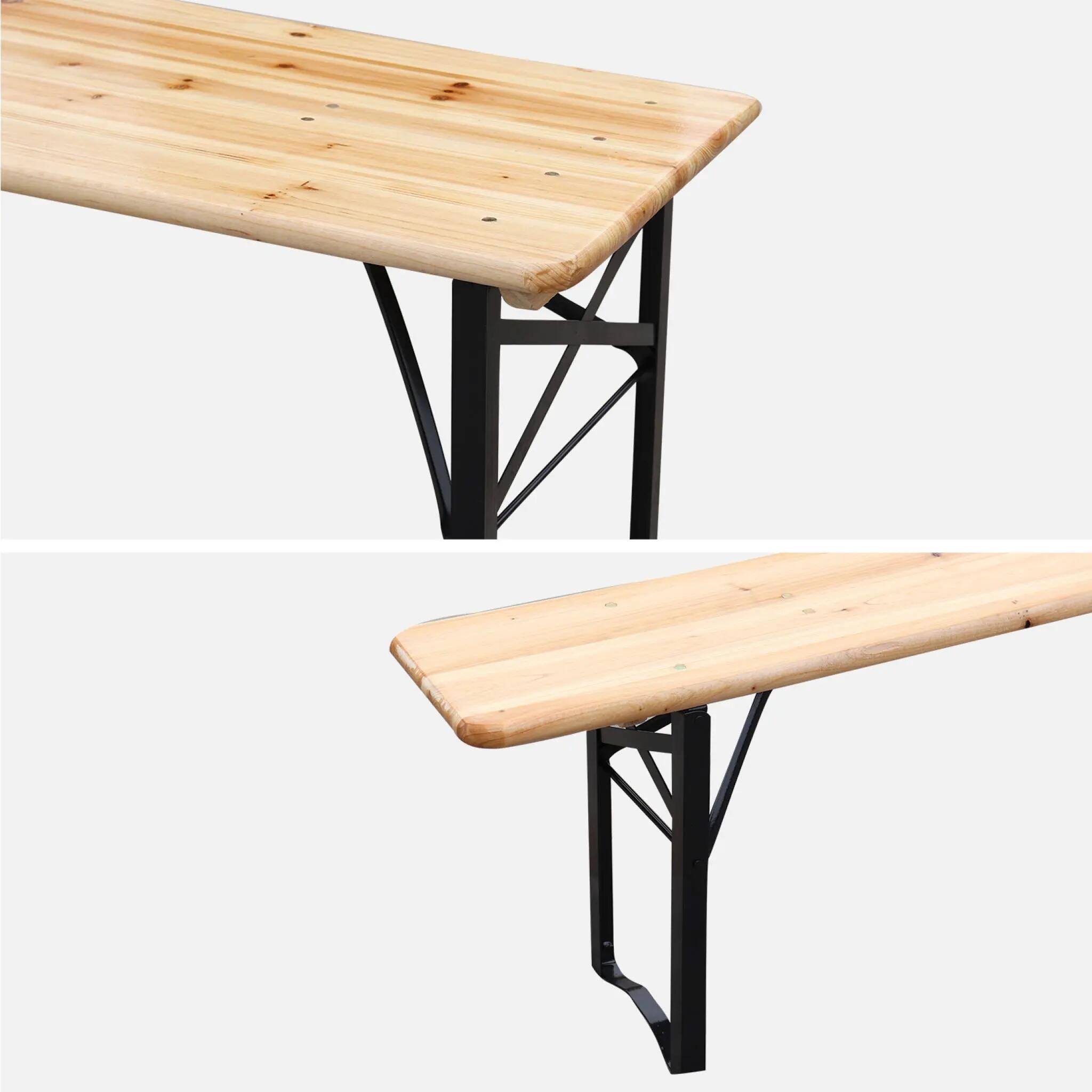 Lot de 2 tables de réception pliantes bois de sapin 2 bancs naturel | sweeek 9/10