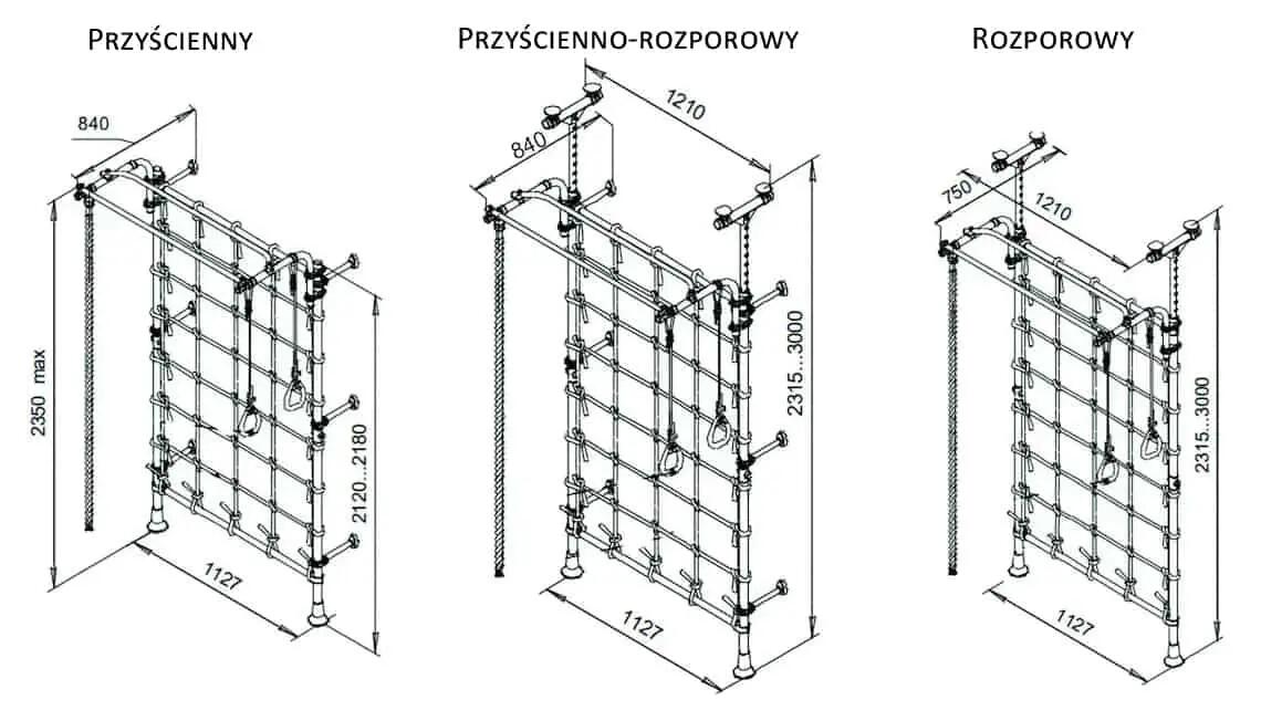 Siatka do wspinaczki dla dzieci z drążkiem i akcesoriami Wallbarz Nets 5/7