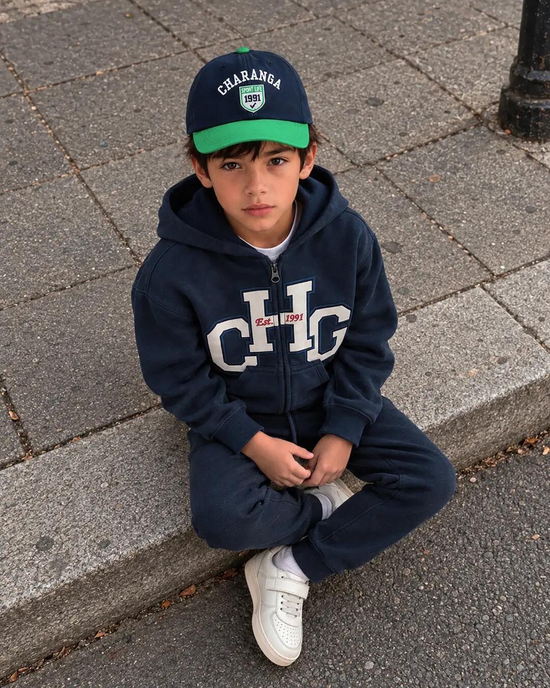 Sudadera con capucha niño azul marino con cremallera CHG 2/5