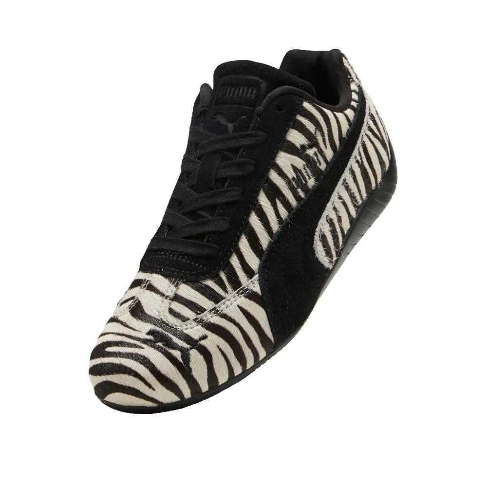 Dames Speedcat platte sneakers met zebraprint van suède (Zwart, Wit) 5/8