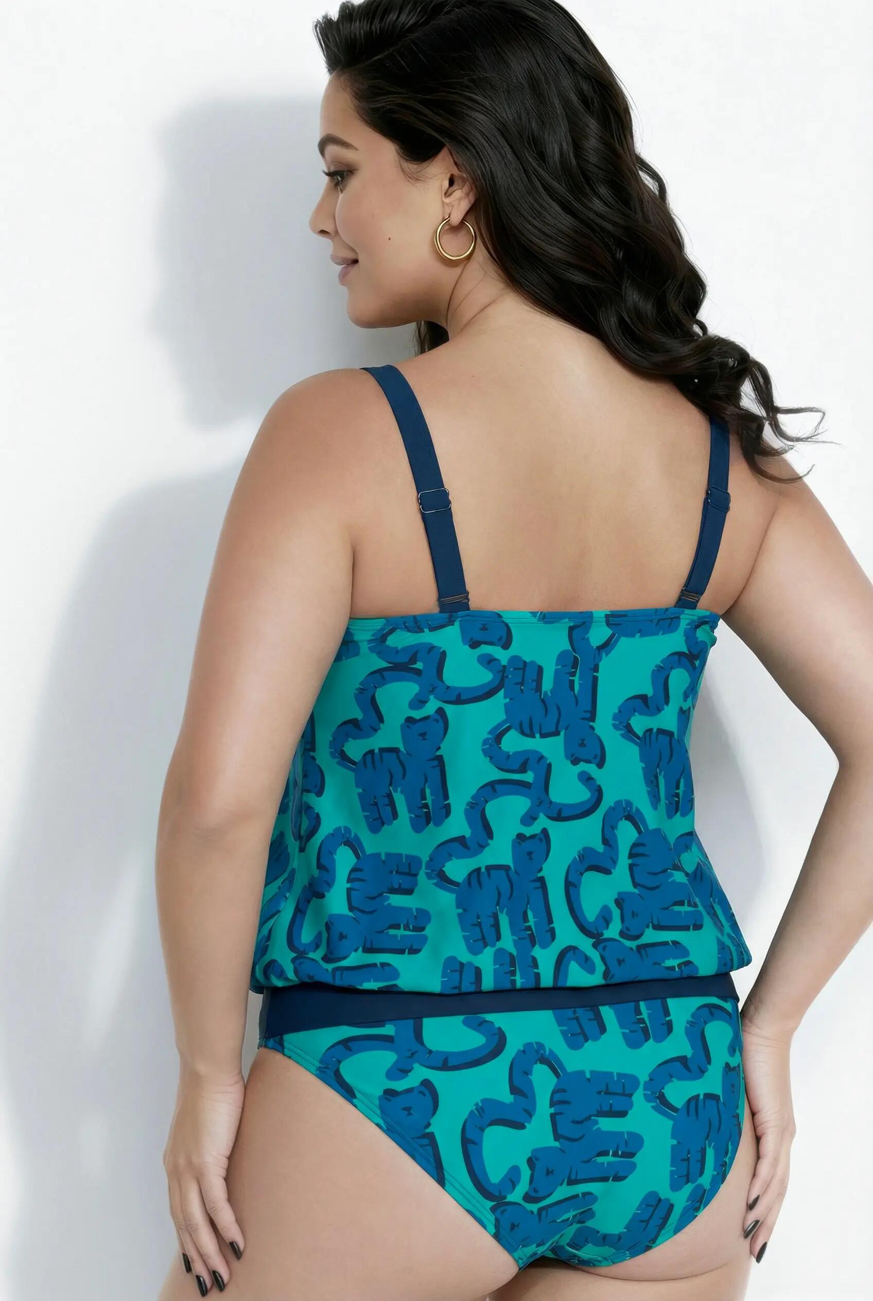 Dames Tankini katten zachte cups elastische zoom verstelbare schouderbandjes 8/13