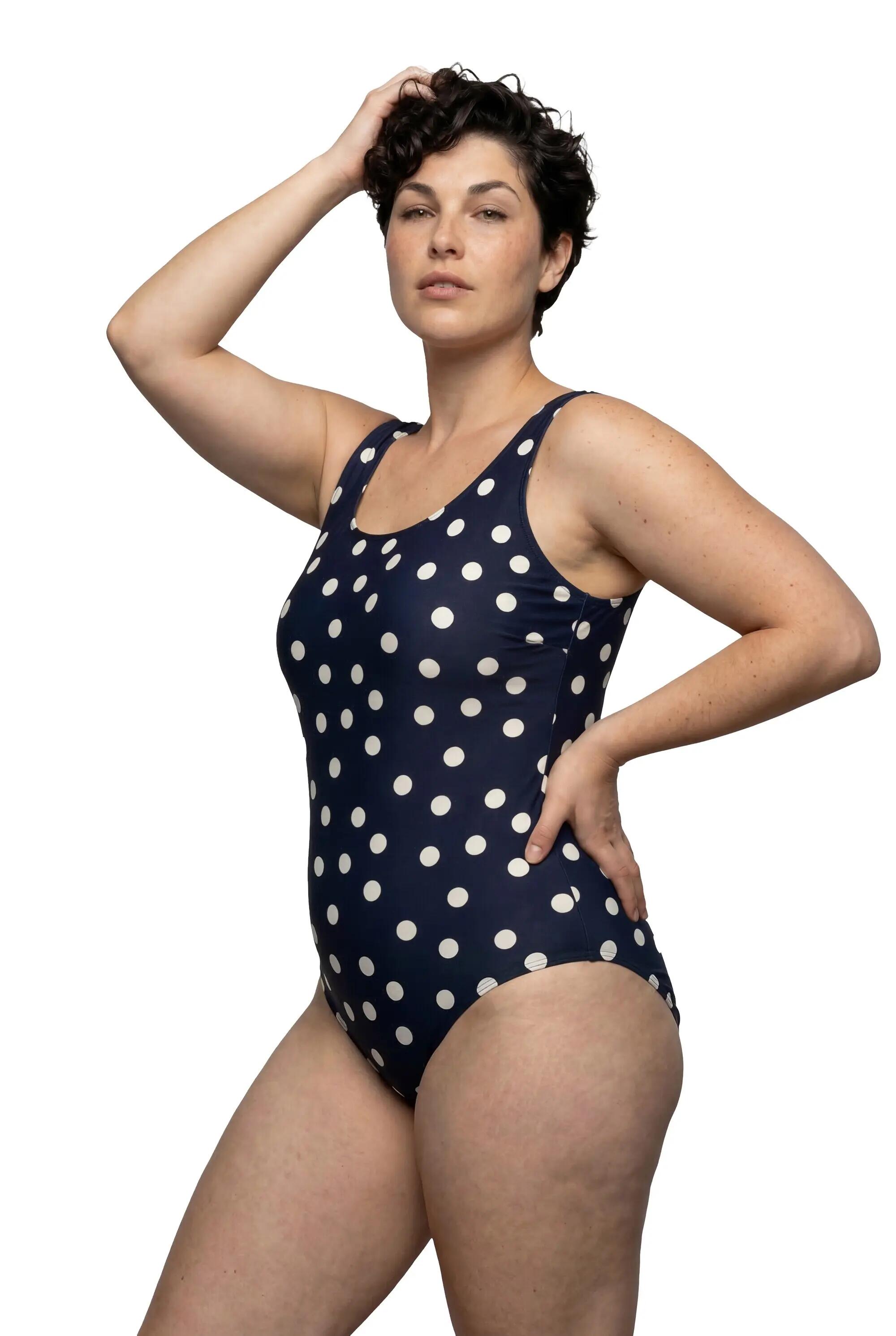 Damen Badeanzug Punkte ohne Softcups Rundhals 3/13