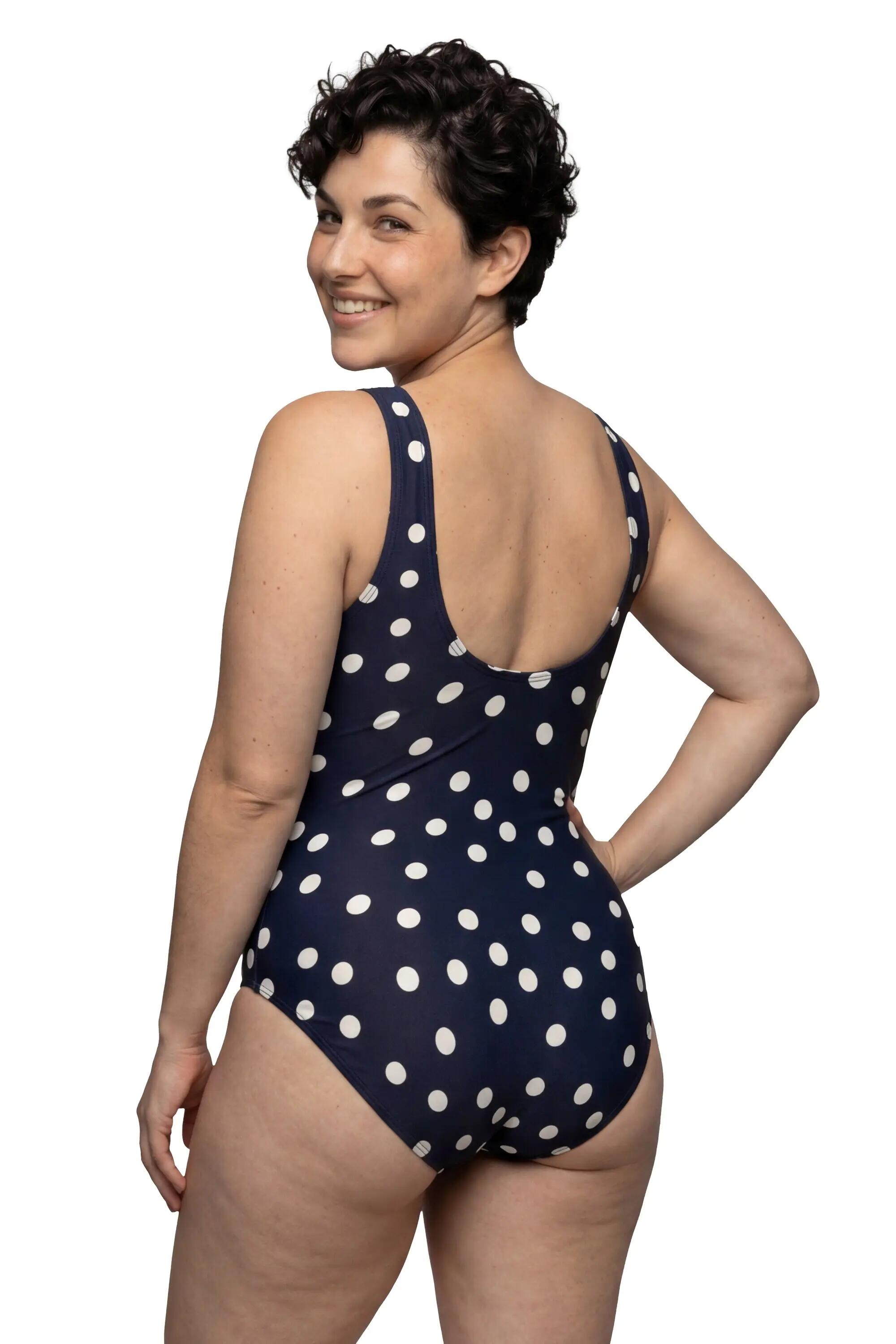 Damen Badeanzug Punkte ohne Softcups Rundhals 2/13