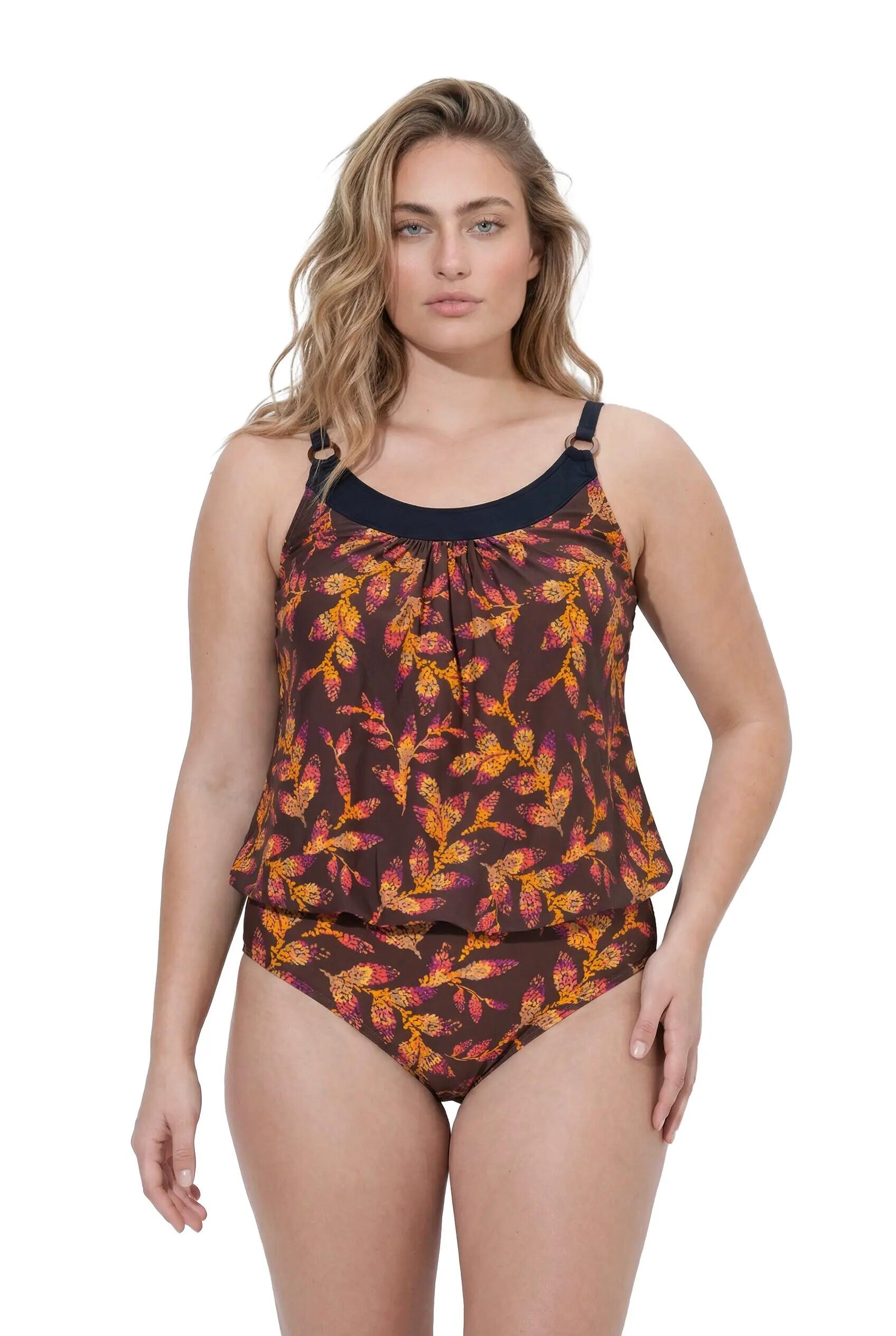 Femme Tankini motif feuilles bonnets souples et bretelles réglables 7/13