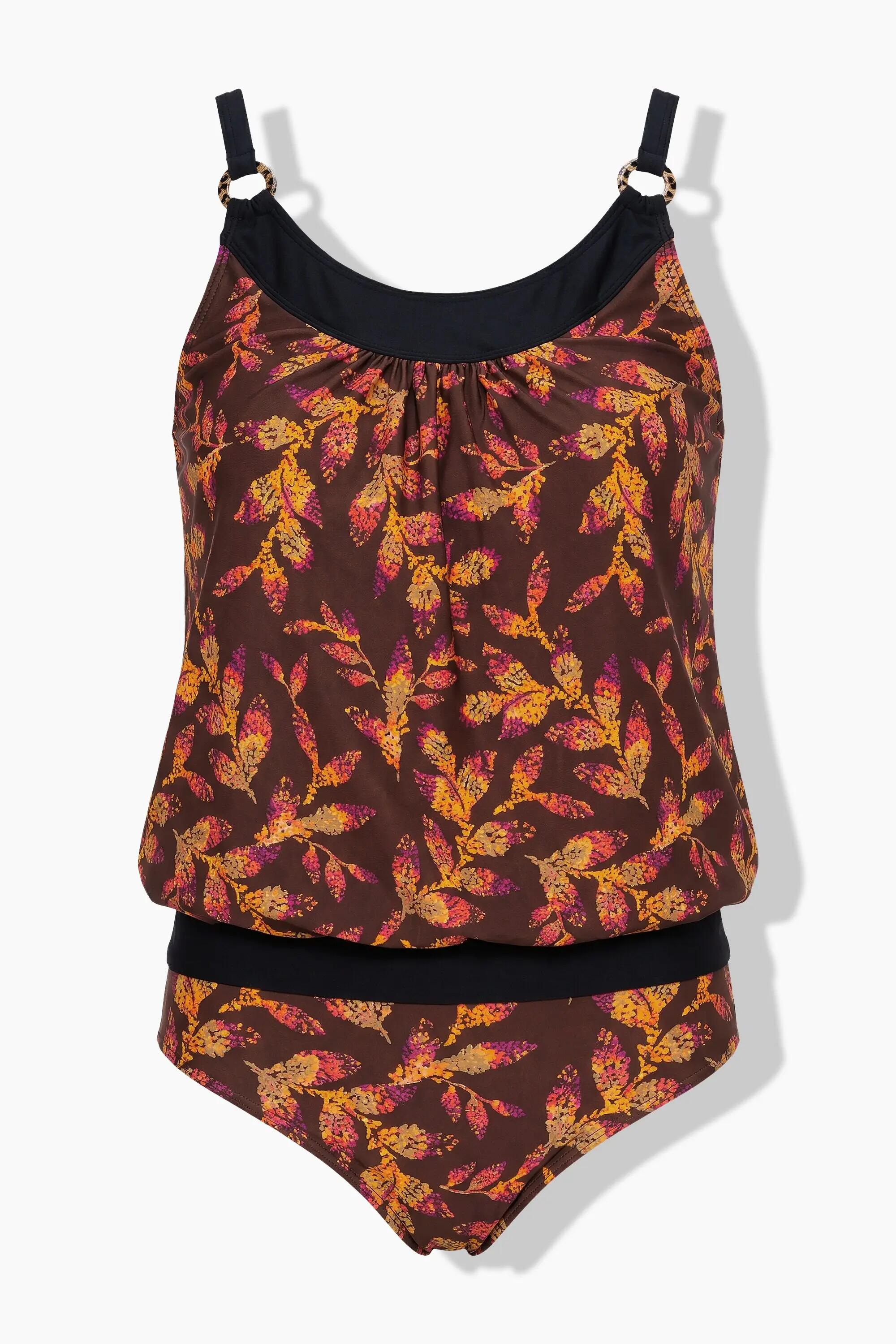 Femme Tankini motif feuilles bonnets souples et bretelles réglables 3/13