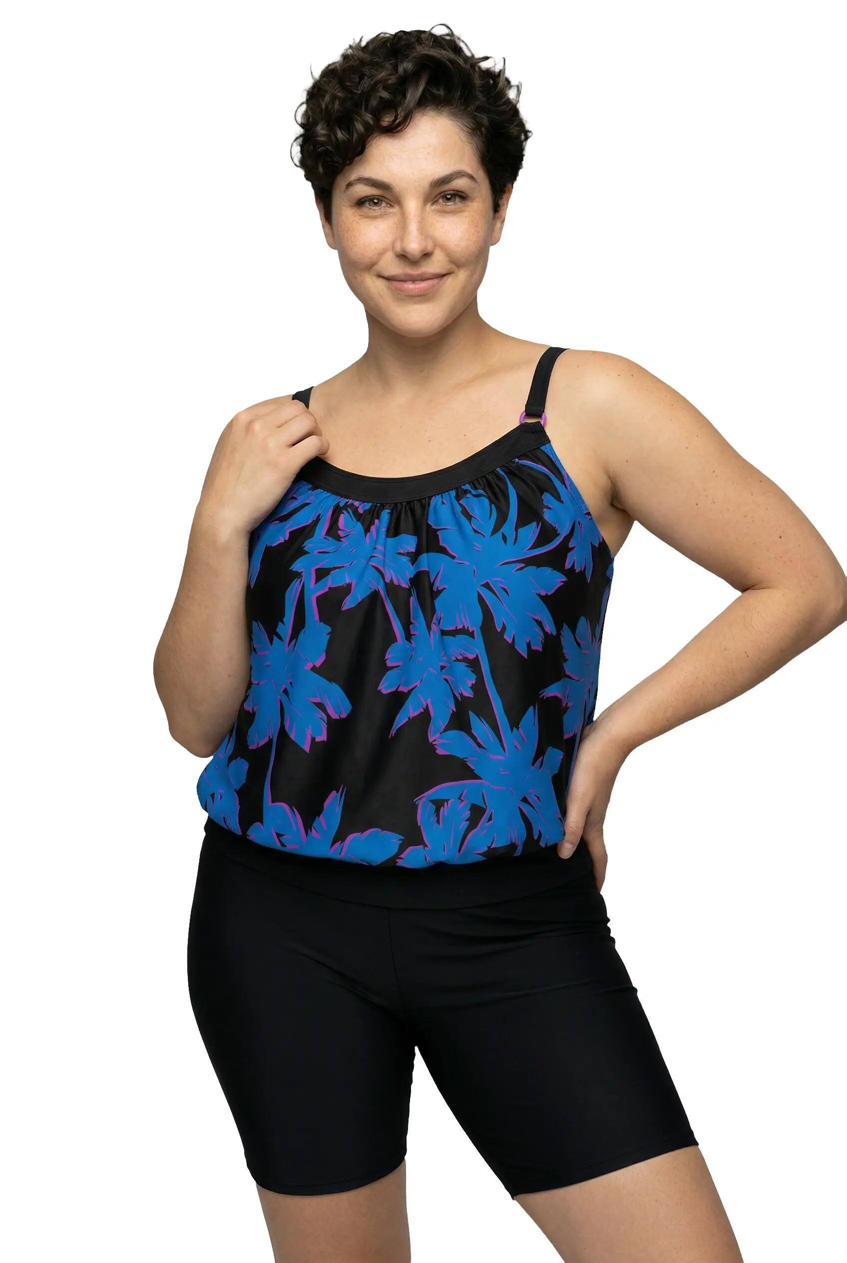 Femme Tankini avec short motif palmiers bonnets souples et bretelles ajustables 4/13
