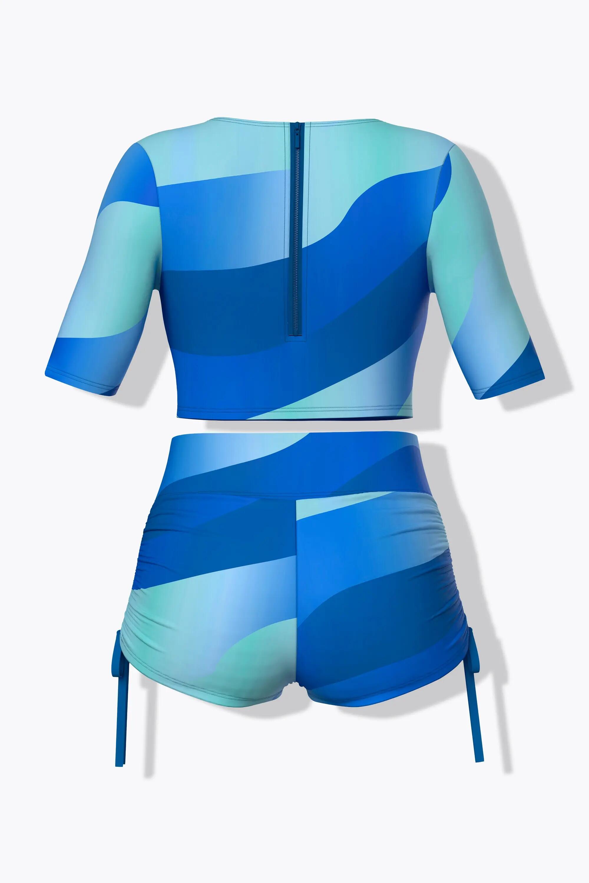 Femme Bikini avec bonnets souples manches courtes laçage et motif vagues 2/13