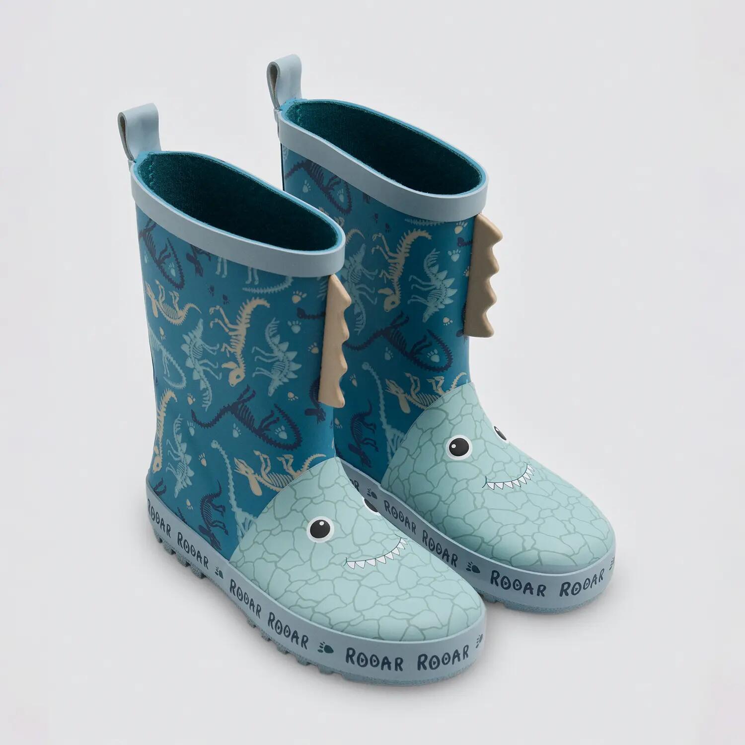 Botas de chuva de menino estampado de monstros com detalhes 3D 2/5